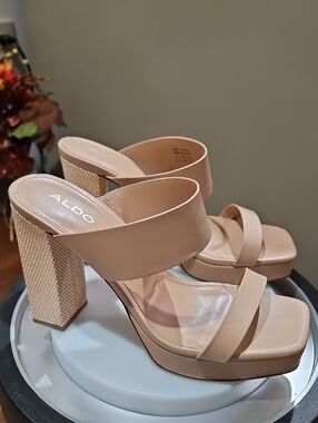 ALDO Beige Platform Sandals with Textured Block Heel